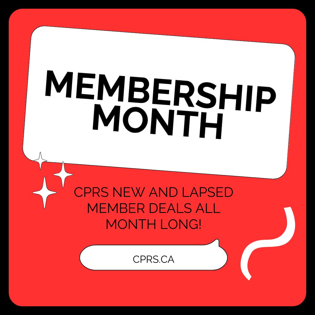 March is membership month!

All month long, we've got deals on new and lapsed memberships.

And, there are some prizes for the most members referred (so even current members can get in on the fun!)

Find out more here: cprs.ca/Join-us/March-…