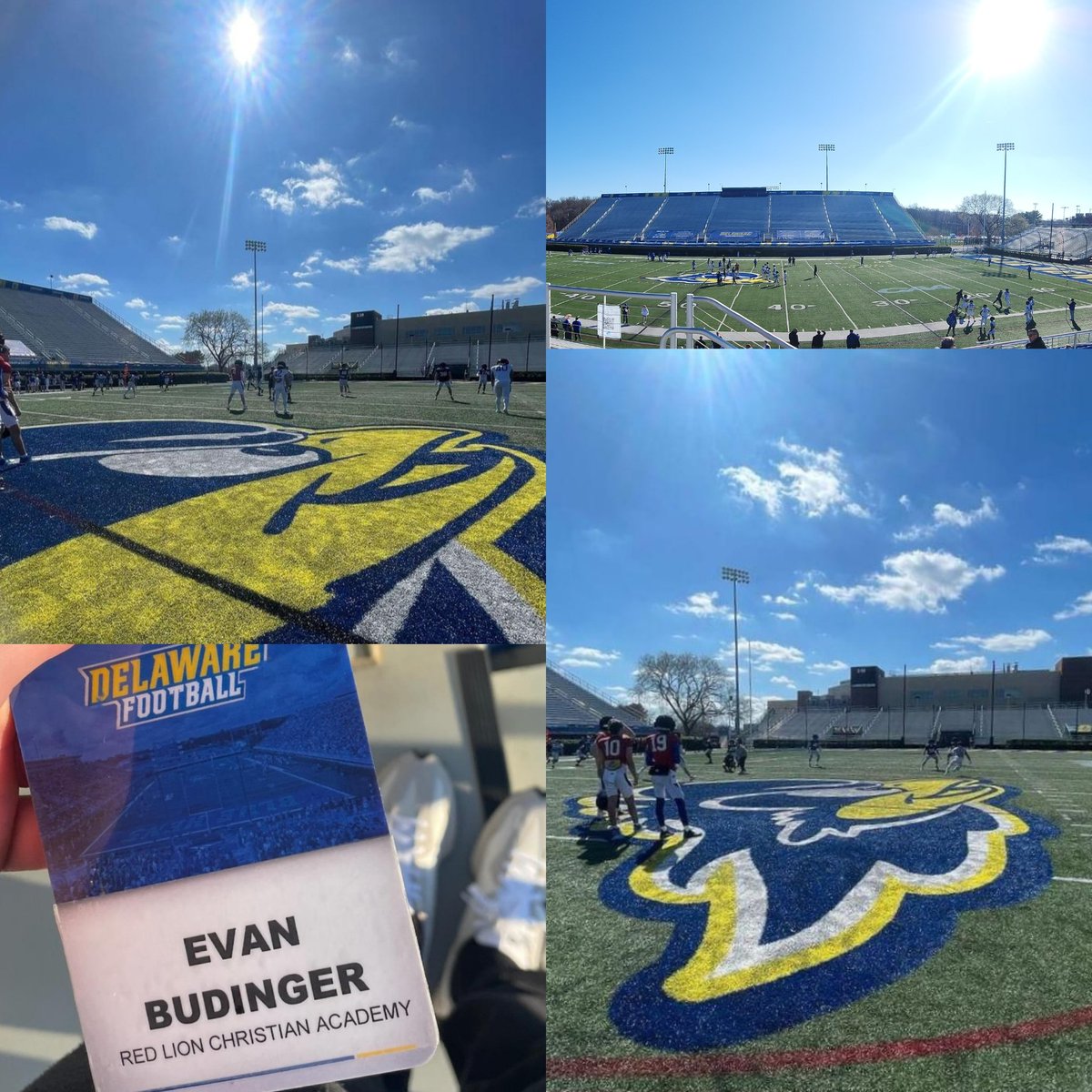 It was perfect weather today for football at @Delaware_FB spring practice. Thank you @ryancarty10 and @CoachGoldrich for the invitation. It was a great experience, and I'm looking forward to camp!