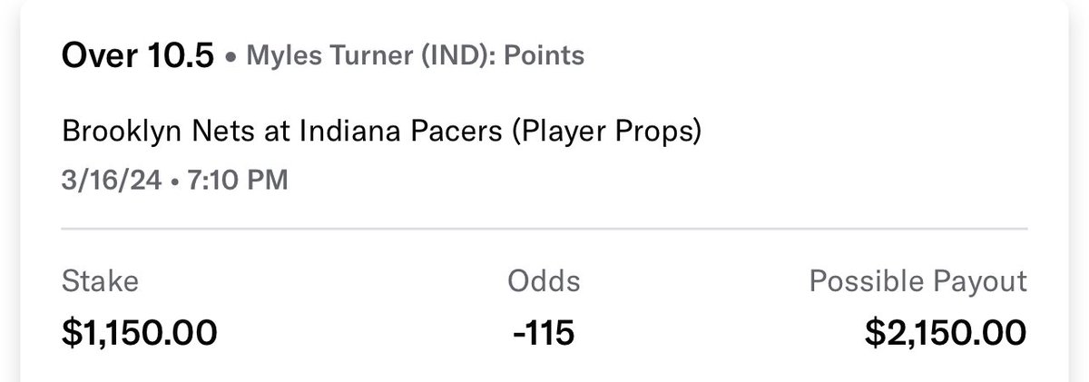 GodDuckPicks's tweet photo. Live bet:
Myles Turner +10.5 Pts
Last 16 games straight 11+ Pts
Good value. https://t.co/DUGjSaKalj