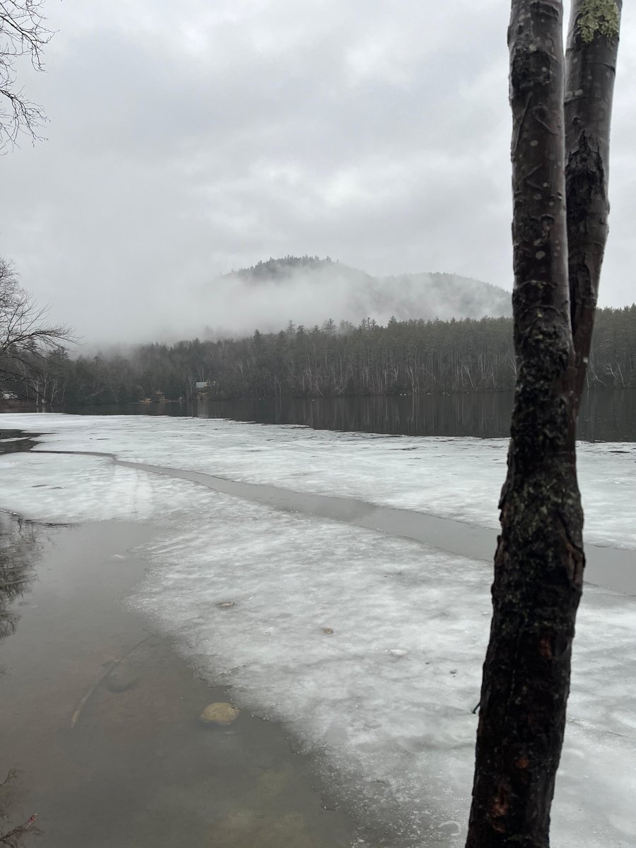 Yesterday, 3/15/24, marked the earliest Ice-out date for Mirror Lake in the record going back to 1967! This was 3 days earlier than the former earliest Ice-out date of 3/18/2010. Photo by Tammy Wooster.