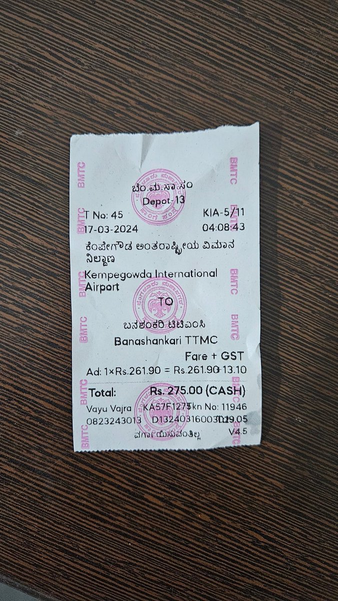 childchapathi's tweet photo. @BMTC_BENGALURU KA57F1275 charged me 300 in cash for a ticket from KIA to Banashankari while the UPI transaction was processing. Please reverse the UPI transaction 407714674154 of INR 275 if you can. It was a ticket paid for in cash. https://t.co/xIcIC8q2cE