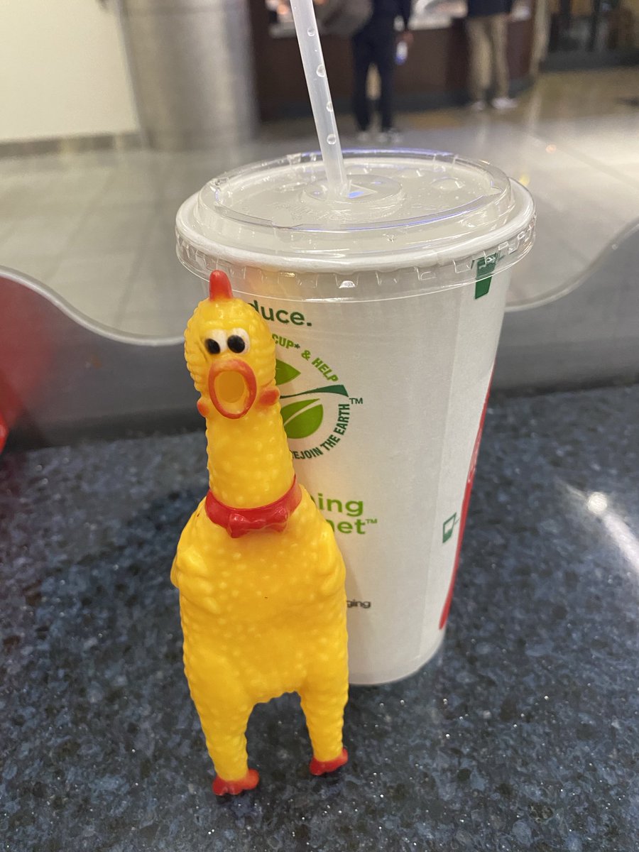 Hey ⁦@AdventureEdGuy⁩ while waiting in line at the ATL airport foodcourt and you hear a rubber chicken call causing you to reach to return the call but just to find out that someone is just inserting their straw into their soda cup lid. #SHAPECleveland