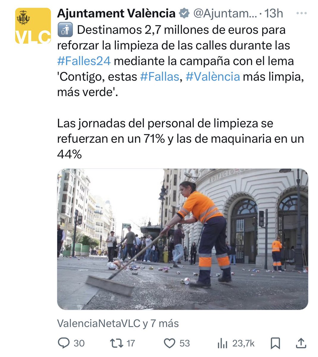 Segur #MariCotxe ? Segur que has destinat els 2,7 milions d'euros en neteja estes Falles? 🤔🤔