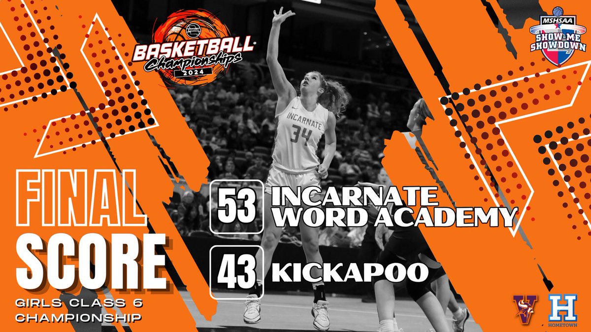 Final score for the Class 6 Girls Championship game between Incarnate Word Academy and Kickapoo! Congratulations to all the athletes!