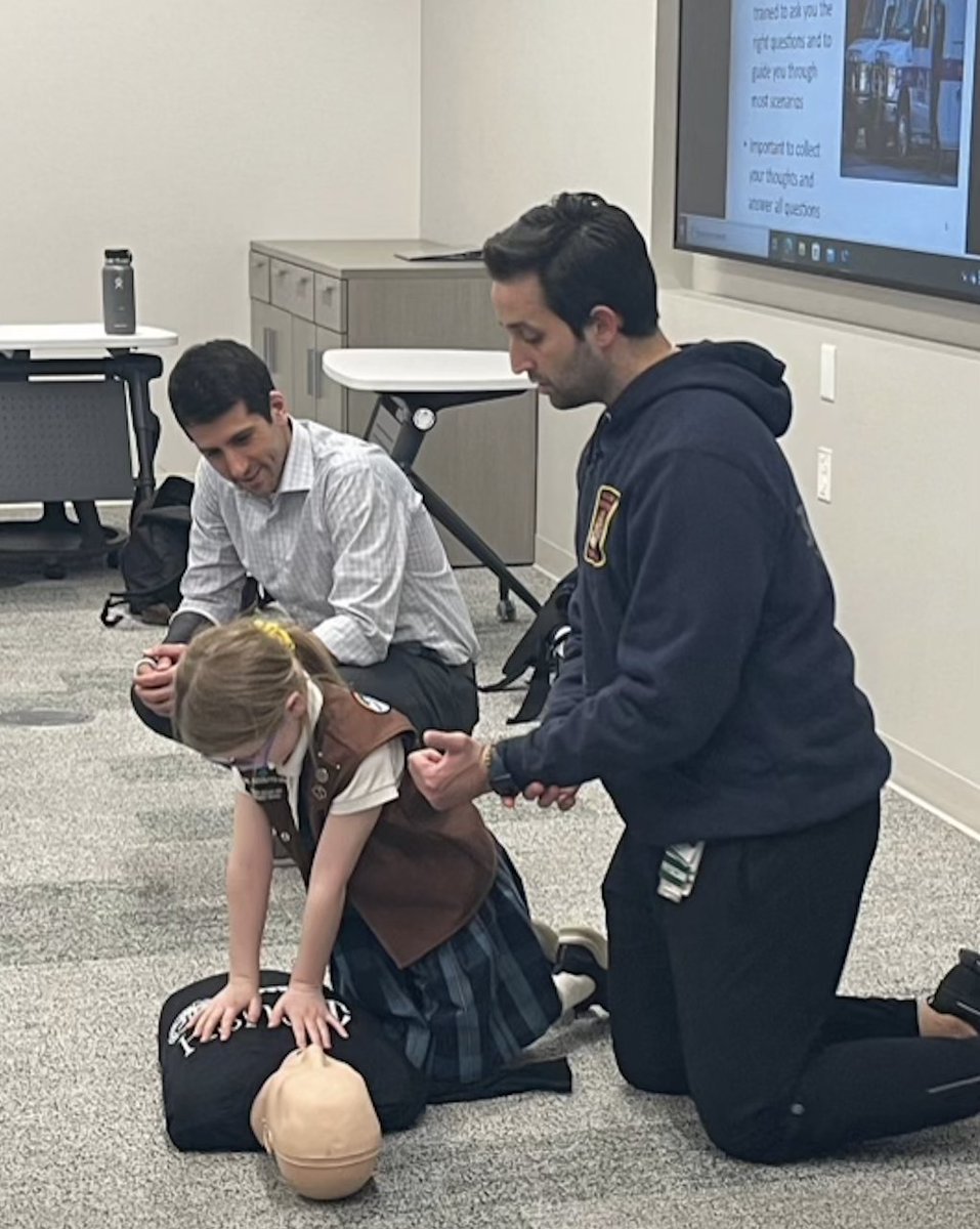 One of the biggest rewards of being at @RushMedical is teaching young people something special. Thank you, Marthe Golden, Dr. Lafleur of @RushEmergency, and Brian Goldberg/ Sam Shuman of @rushumedcollege in teaching CPR basic to @girlscouts Troop #47795!