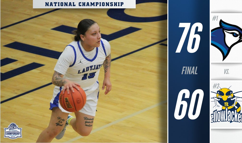 NJCAABasketball's tweet photo. For the first time in 𝒑𝒓𝒐𝒈𝒓𝒂𝒎 𝒉𝒊𝒔𝒕𝒐𝒓𝒚...

The Ladyjays are 𝑵𝒂𝒕𝒊𝒐𝒏𝒂𝒍 𝑪𝒉𝒂𝒎𝒑𝒊𝒐𝒏𝒔! Minnesota West defeats Rochester 7⃣6⃣-6⃣0⃣ in the 2024 #NJCAABasketball DIII Women's Championship title game! 🏆

https://t.co/f5JPcK6c9O https://t.co/gdZw5347YR
