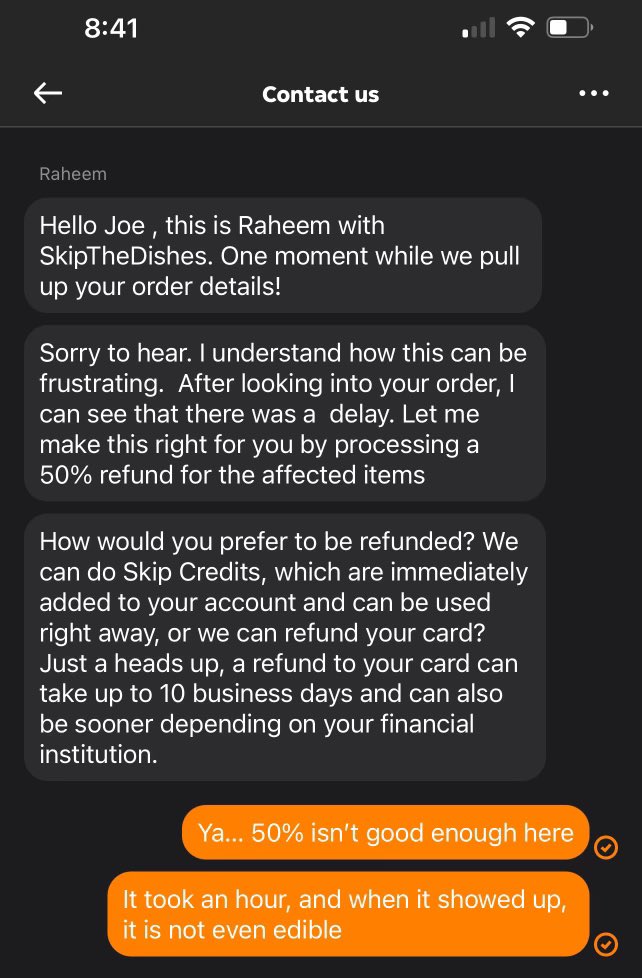 JoeVardy's tweet photo. @SkipTheDishes is this really how you treat your customers? Also no refund applied… not even the 50% https://t.co/n7YIcYZd7O
