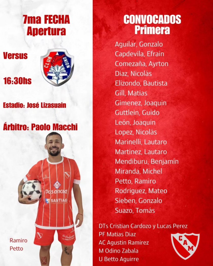 Mañana juega el ROJO con <a href="/CUMRoficial/">Club Unión MR</a>