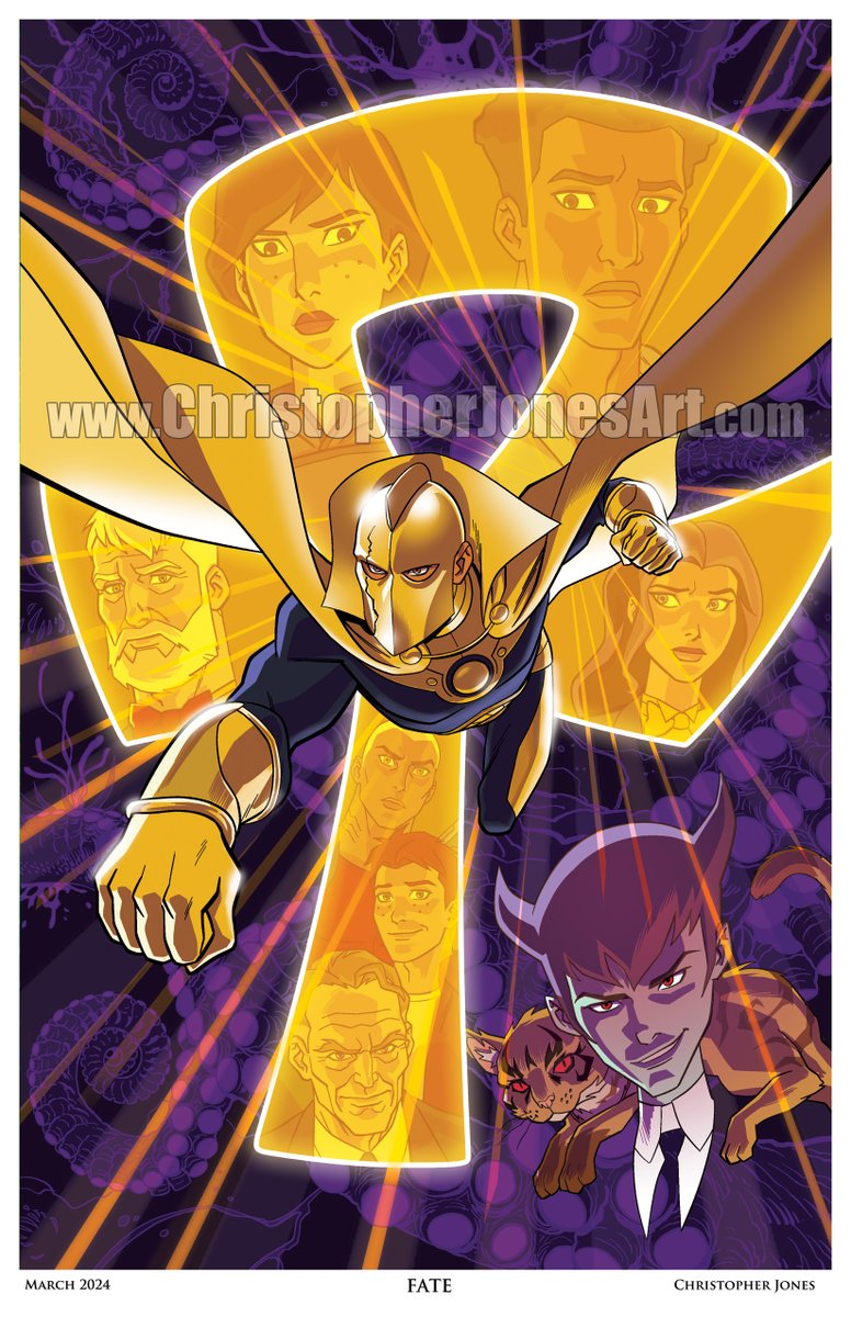 Here's the first of my new #YoungJustice prints I'll have for sale at #C2E2 in April! #DoctorFate and his many hosts including #Zatanna #Zatarra &amp; #WallyWest! Plus #Klarion! If you can't wait or won't be at the con you can order it NOW from my Etsy store! 
chrisjonesart.etsy.com/listing/168350…