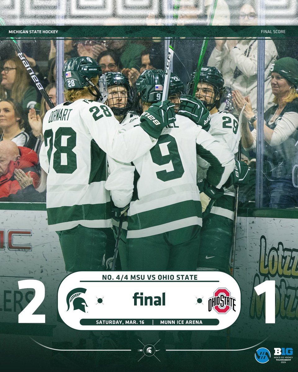 VICTORY FOR MSU! 

Spartans win 2-1 and advance to the B1G Championship!

#GoGreen