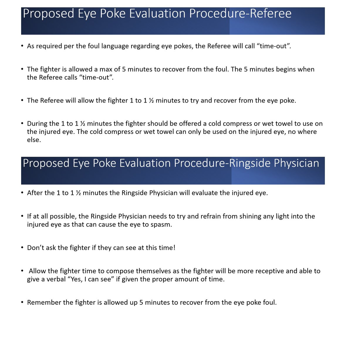 Erik Magraken on X: The current eye poke recovery criteria under the  unified rules  / X
