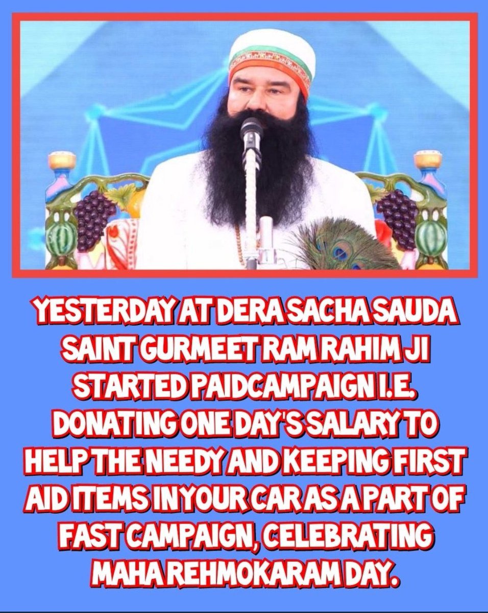 RajKuma58538442's tweet photo. #PaidCampaign #Fastcampaign are the 2 new welfare works started by Saint Gurmeet Ram Rahim Ji insan at Dera Sacha Sauda spiritual congregation yesterday and Guruji started with himself for these 2 new welfare works and become an inspiration for Millions of devotees. https://t.co/B1NFtJ9vJN