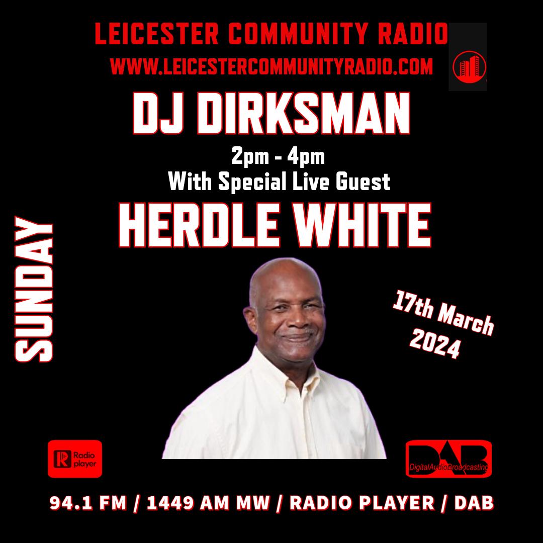 HERDLE WHITE 
live in the LCR studio 
Today 2 - 4 pm  alongside Dj Dirksman. 
#reggaemusic #radio #interview  #leicestercity #dj
