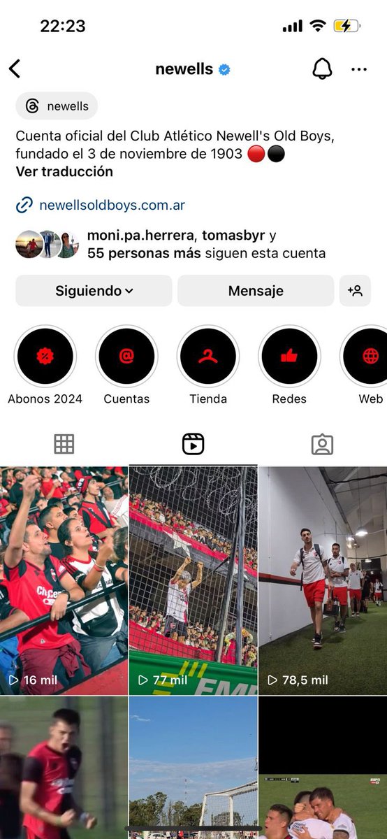 Estoy en la portada de los reels de Newells. Ya está llegue (?)