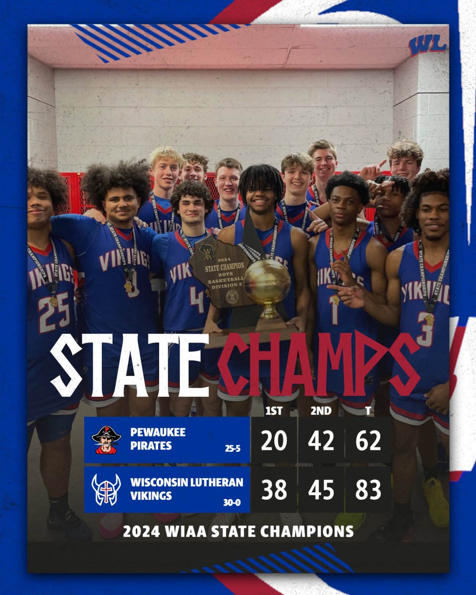 Undefeated.
Undisputed.
UNBELIEVABLE!!

Your Vikings are 30-0 and STATE CHAMPIONS after a dominant 83-62 win over Pewaukee!

#gratitude #psalm115verse1