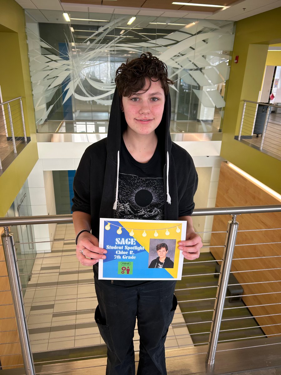 Chloe, from @AntiochMS, is in the SAGE Spotlight for leading others as a problem finder! Chloe is not afraid to take risks trying new things and is aware of the world around her. She finds problems and quickly moves on to the problem solving.