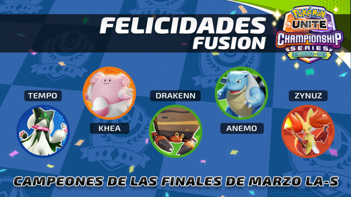 UniteLATAM's tweet photo. Un aplauso para el equipo @fusionfsgg. ¡Se coronan los Campeones de las finales de marzo en la región de LA-S!

¡Muchas felicidades!🏆

📺: https://t.co/Bjkd3ntEA9

#PokemonUNITE | #UNITEesports https://t.co/DeChmqLv37