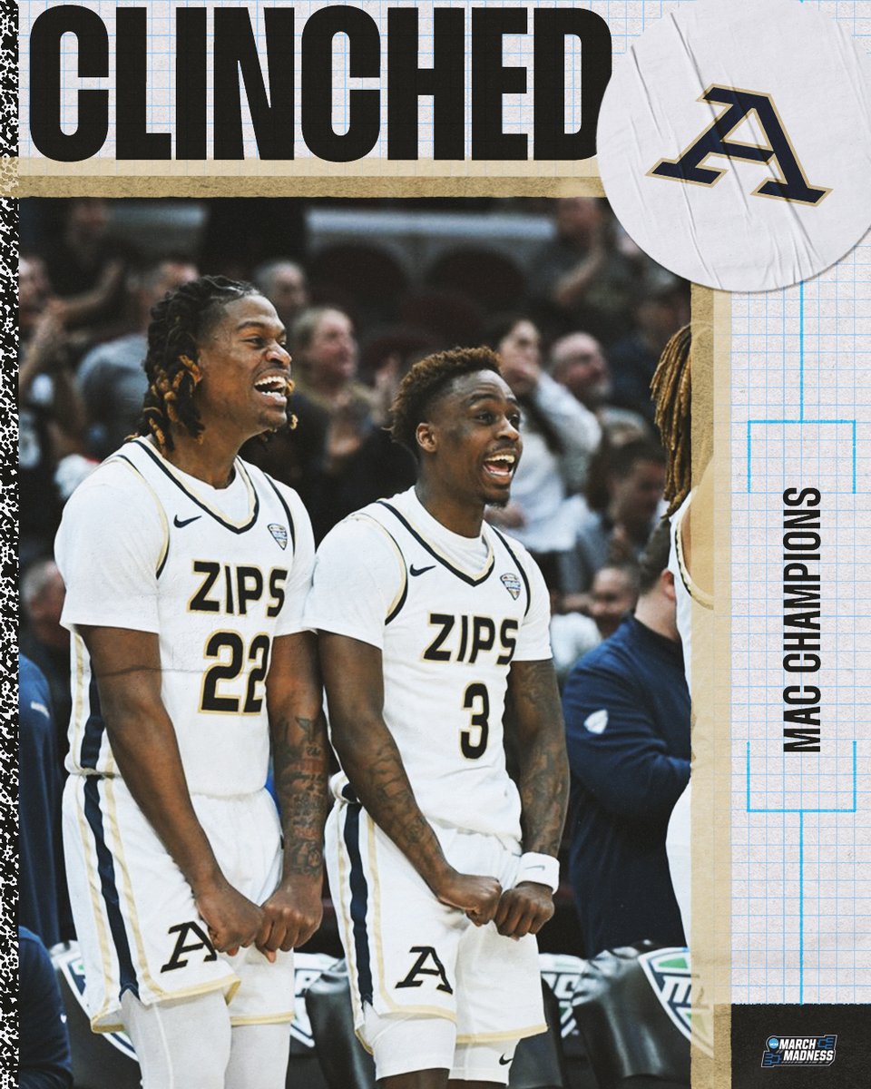 MarchMadnessMBB's tweet photo. AKRON PUNCHES THEIR TICKET 🎟️

The Zips are back in the NCAA Tournament after winning the MAC 🏆 #MarchMadness https://t.co/JwbyS69gzF