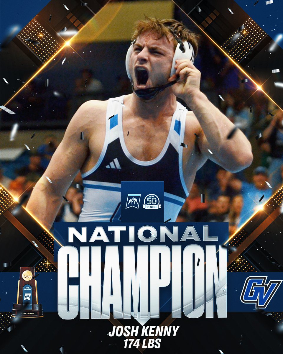 🚨174 lb CHAMPION🚨 @GVSULakers just reinstated their program, and now they have a national champion for the first time in 35 years! Josh Kenny gets the fall to call himself a national champion! #D2Wrestler | #MakeItYours