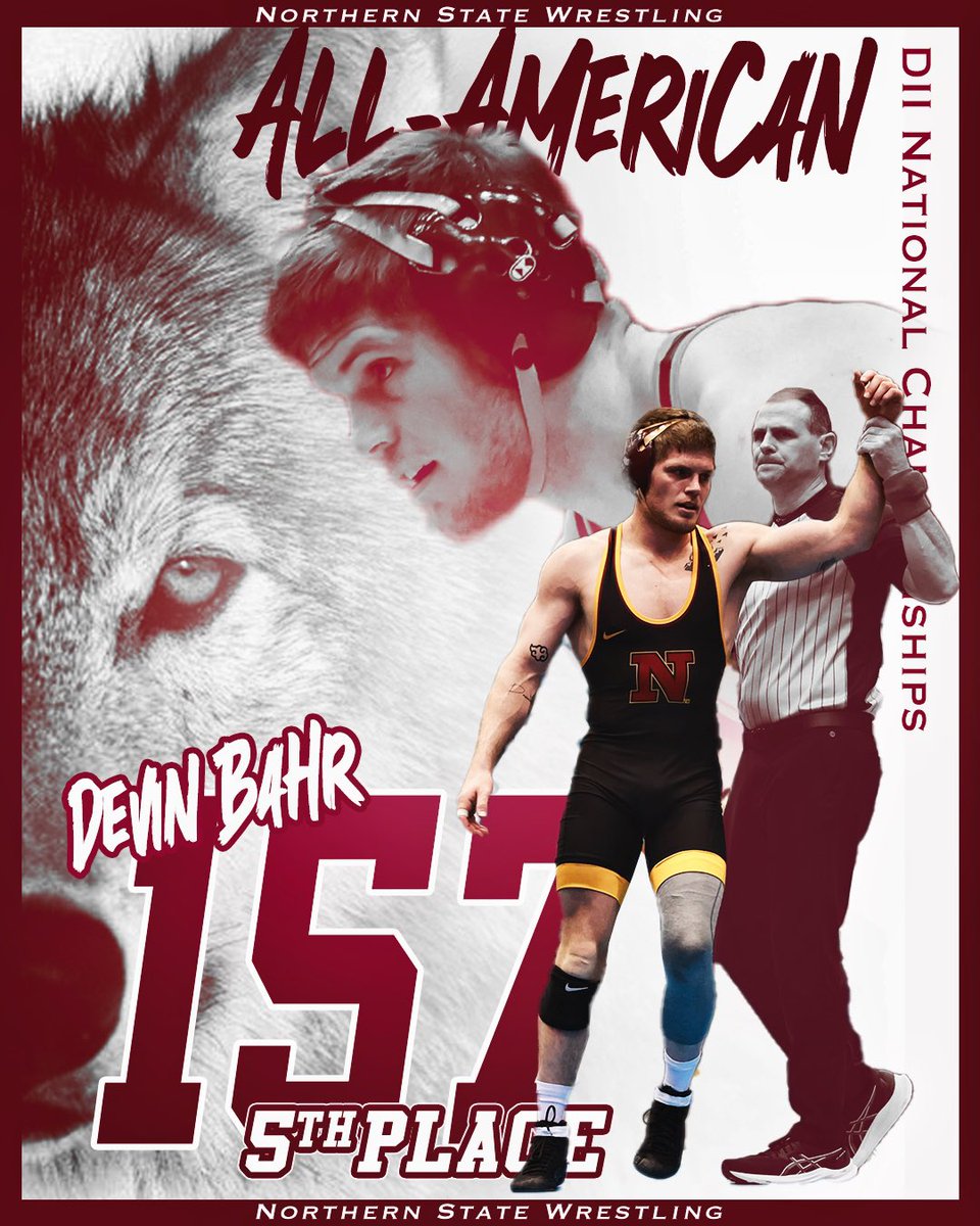 Devin Bahr finishes in 5th Place at the 2024 Division II Wrestling National Championships! 
#OnTheHunt #GoWolves #D2Wrestle