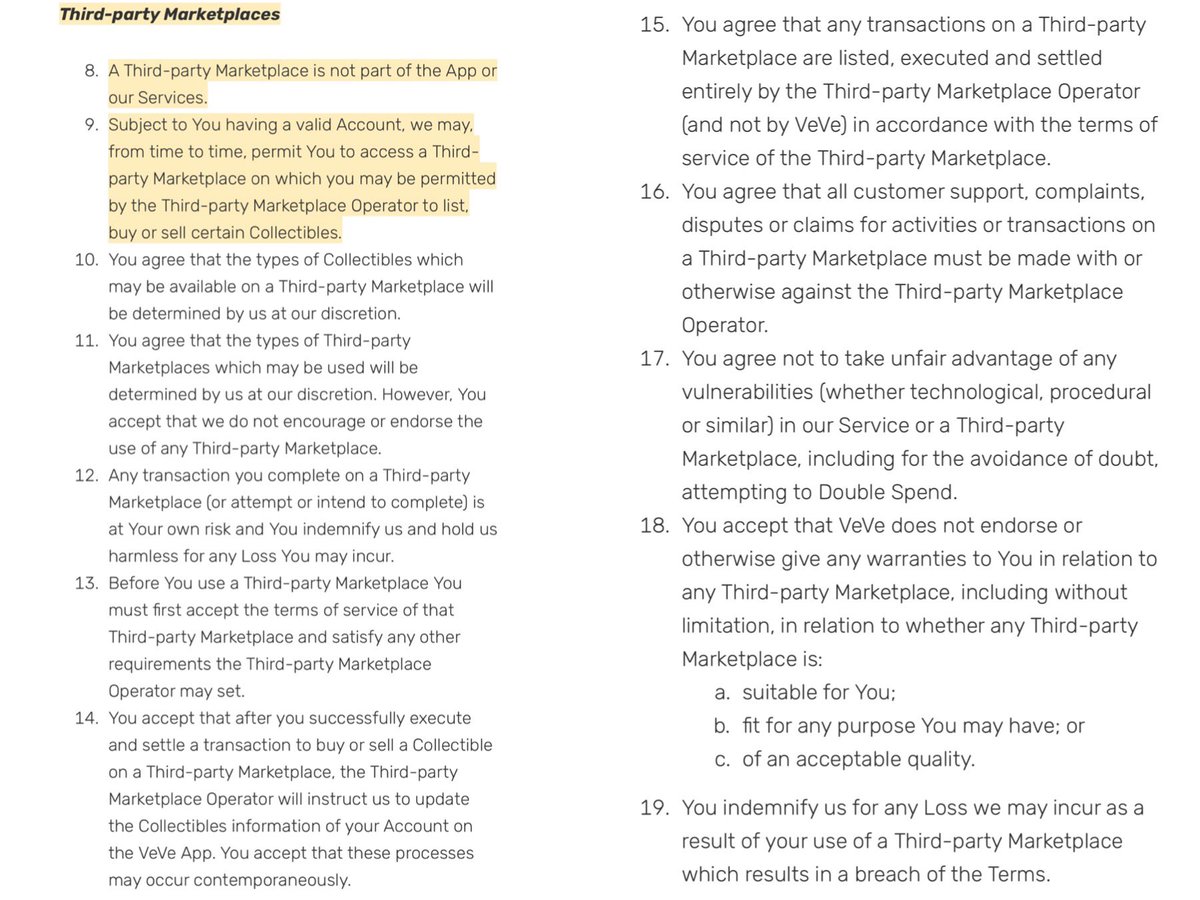 SergioCollects's tweet image. BREAKING: Veve to enable third-party marketplace interoperability 🤯

➡️ New terms of service outlines third-party marketplace conditions for Veve collectors
➡️ Immutable X is a third-party marketplace already compatible with Veve’s system
➡️ This fulfills their promise to early…