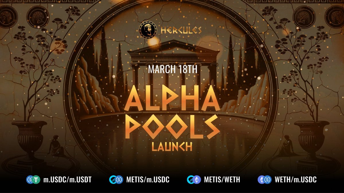 TheHerculesDEX's tweet photo. 💥THE TIME HAS COME! 

The Hercules Alpha Pools dropping on March 18th with m.USDC/m.USDT, METIS/WETH and more! 

🔥Get Ready for xMETIS and farm a WL allocation in TORCH public sale with the Next Generation DEX! 

Be prepared!!
https://t.co/aopto8LMOA

#HerculesAlpha #MetisL2 https://t.co/shC3CXnxj5