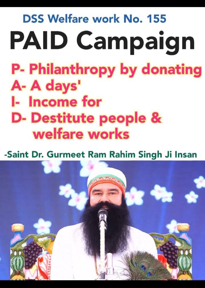 Sangita6146's tweet photo. SaintMSGInsan initiated the 155th welfare work named #PaidCompaign
Wherein the volunteers donate one day’s salary for the betterment of underprivileged ones. https://t.co/iNztVZYHcx