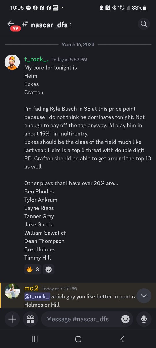 TimoWatts's tweet image. There's something to be said for making sure my loyal supporters weren't left high and dry with no NASCAR info. Off to a hot start this year. Thank you to all of those who have stuck with me through the transition! Love seeing green across the board.
