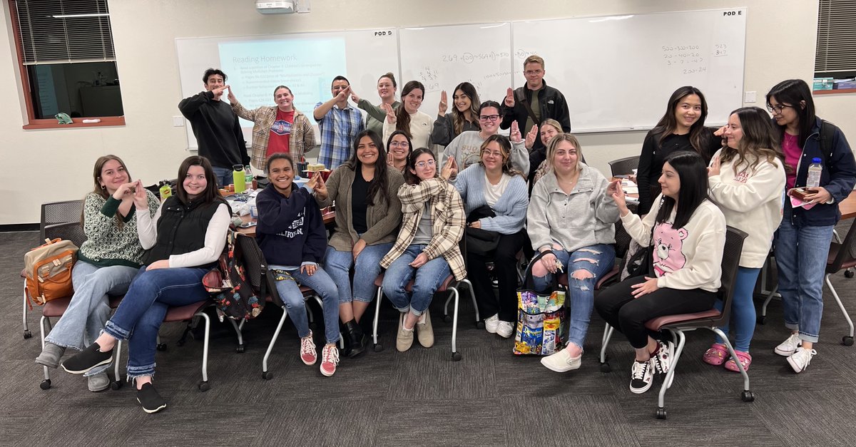 Celebrated Pi Day with individual pies for future Gr. K-6  teachers in their math teaching methods class <a href="/FresnoKremenEdu/">Kremen School of Education and Human Development</a>! And why give each other a high-five when you can give a high-pi?!  :-) Happy belated Pi Day, everyone! <a href="/Fresno_State/">Fresno State</a>
