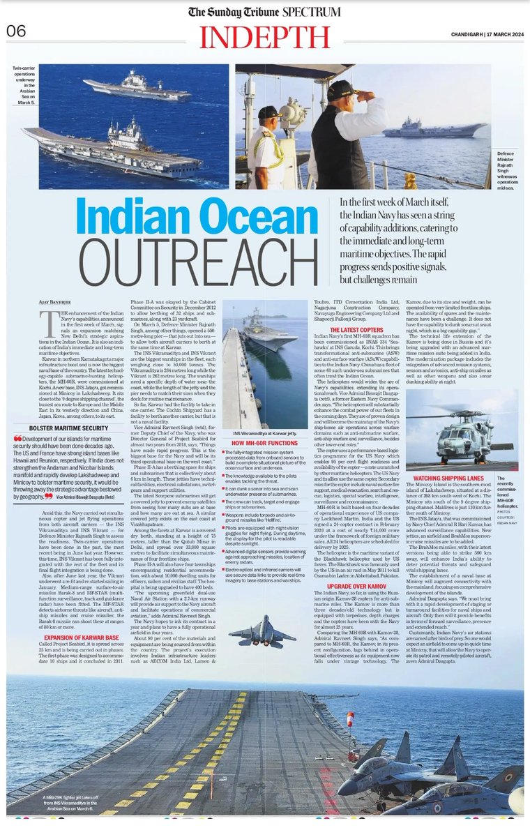 #IndianNavy a deep dive into 3 events - Karwar expansion, MH 60R induction &INS Jatayu at Minicoy - they denote a expanding footprint in IOR. @thetribunechd @indiannavy @rajnathsingh @IN_WNC @HQ_IDS_India Link to text👇 tribuneindia.com/news/features/…