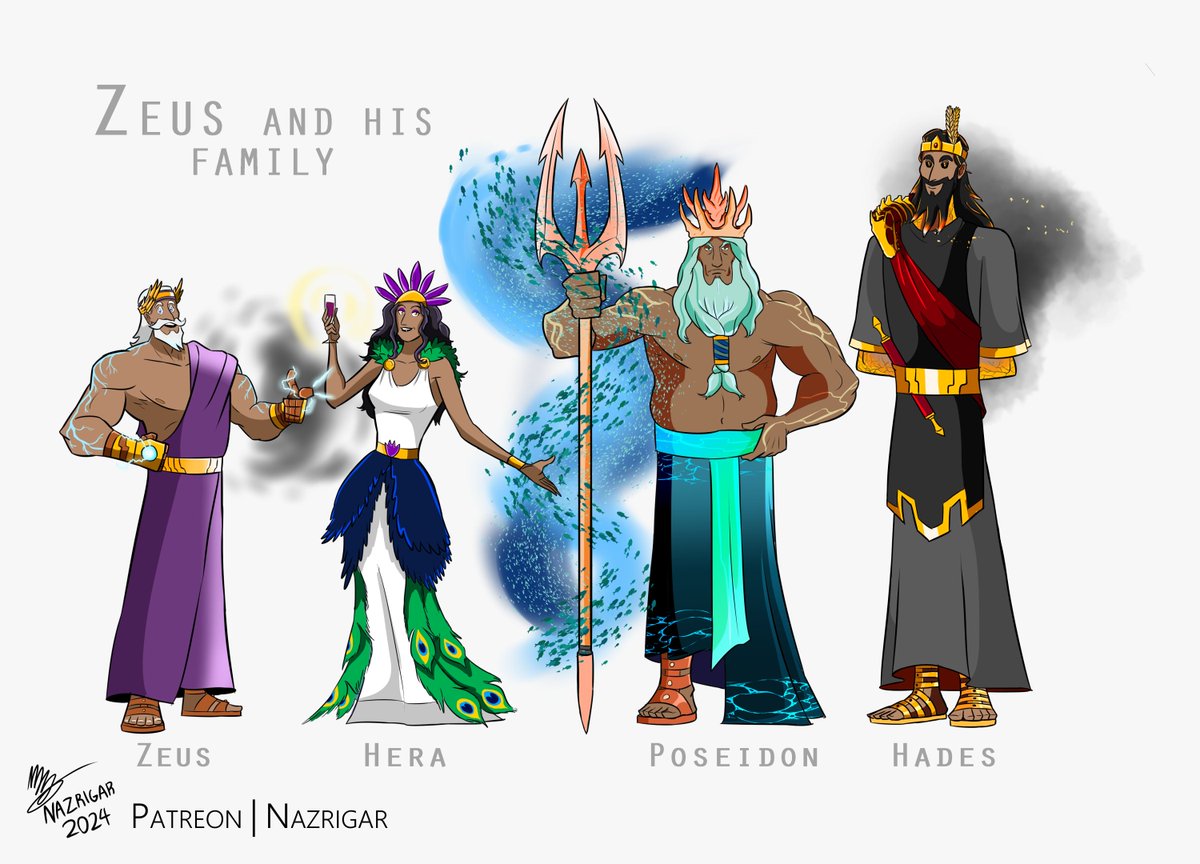 Surprise Pantheons Update!

This year's theme is Outremer's neighbours, featuring the head honchos of the pantheons that share the milky way with the Angels.

Zeus and his closest family members, the rulers of Olympus.

#characterdesign #worldbuilding #greekmythology