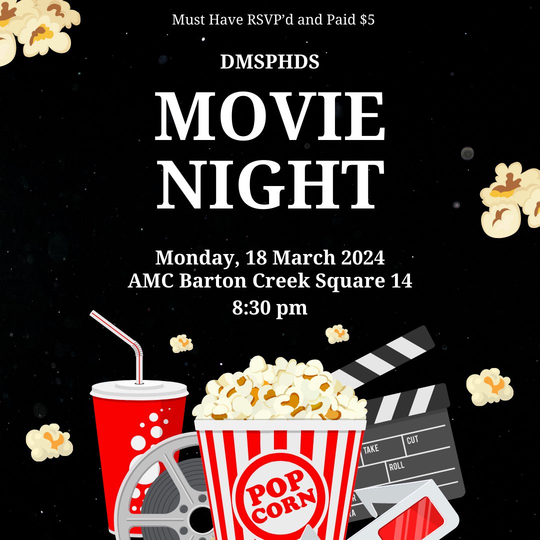 Movie night social this Monday! Check our IG, Slack, and Groupme for details