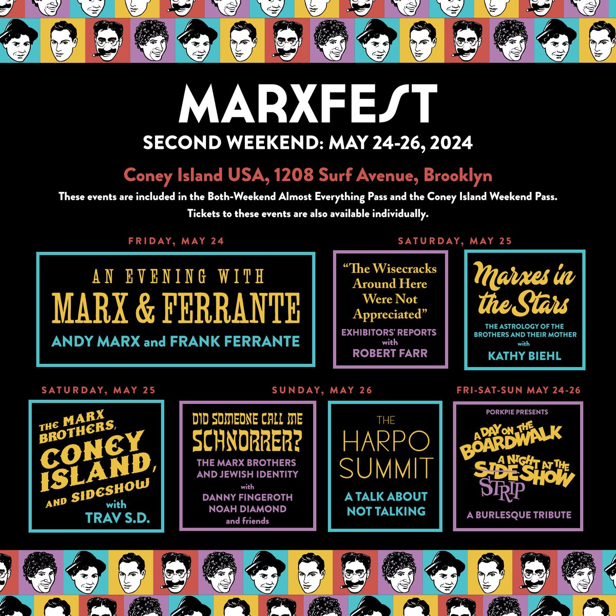 SCHEDULE OF MARXFEST 2024 EVENTS Here it is, friends -- the entire festival! Almost. ⭐️Schedule: marxfest.org/schedule ⭐️Ticket info: marxfest.org/tickets Tickets available first week in April. Join the mailing list at marxfest.org to be notified early! 🥸🎩🎹👔