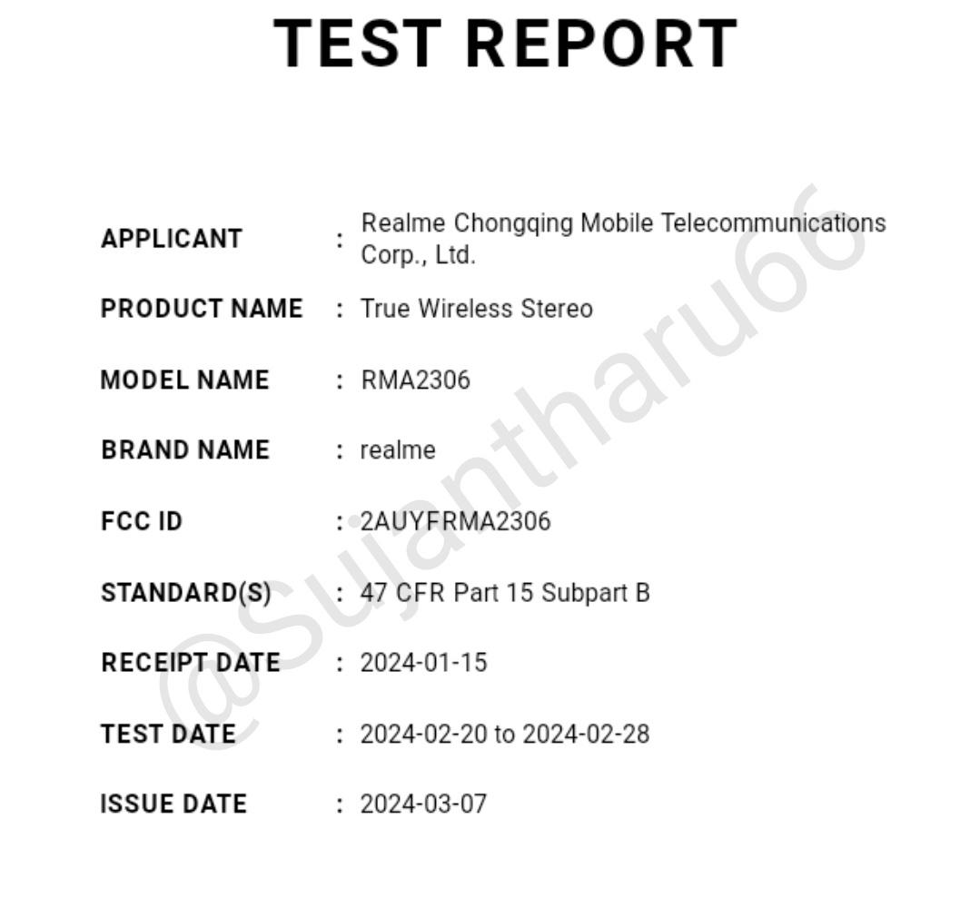 Realme Buds T110 spotted on FCC Certifications

two earbuds will have batteries with 40 mAh
Case 460 mAh battery
Bluetooth version 5.4
#realmebudsT110