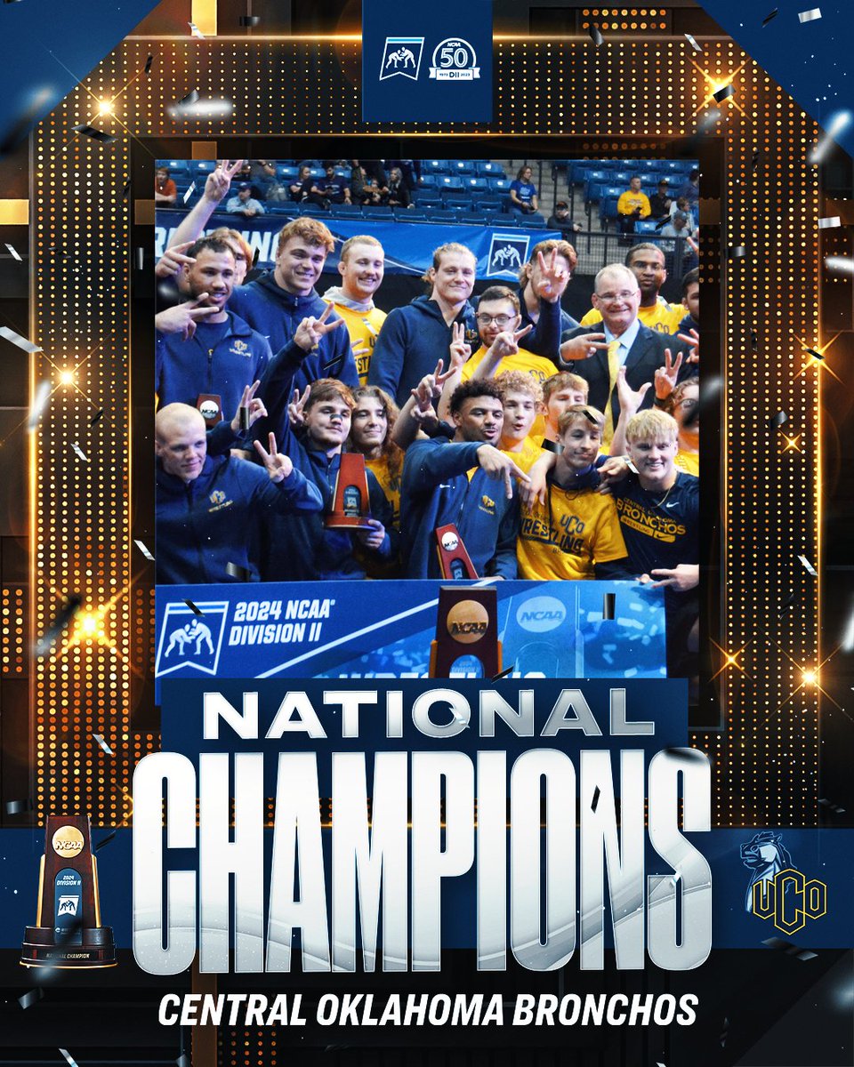 🚨BACK TO BACK TEAM CHAMPIONSHIPS🚨

<a href="/UCOAthletics/">UCO Bronchos</a> scored 110 points and defended their team title this year. The Bronchos have earned a trophy as a team in the last three seasons.

#D2Wrestler | #MakeItYours