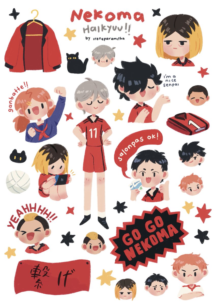 mirainoko__'s tweet image. in case you guys havent noticed, im making haikyuu sticker sheets to celebrate the dumpster battle movie!! they will be transparent sticker sheets and waterproof!

#haikyuu #nekoma #karasuno #cf18 #comifuro18