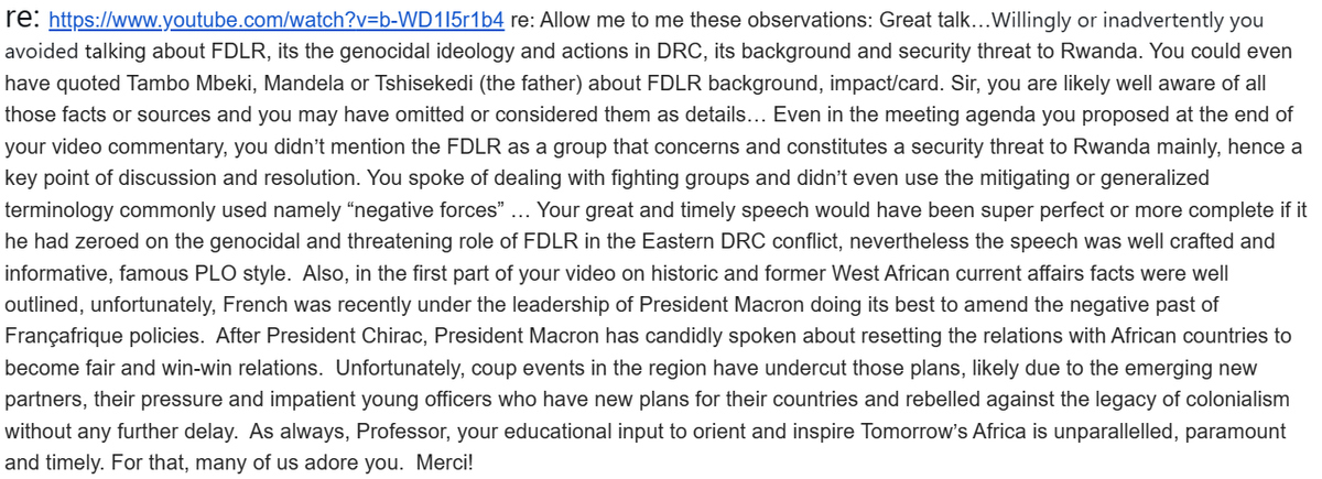 AndreRuhigisha's tweet photo. @ProfPLOLumumba @UN @antonioguterres @EmmanuelMacron @SecBlinken re: https://t.co/8RGN8M5X3I   Great talk…Willingly or inadvertently you avoided talking about FDLR, its genocidal ideology&amp;actions in DRC, its background and security threat to Rwanda... https://t.co/eQ0KIkpsnp