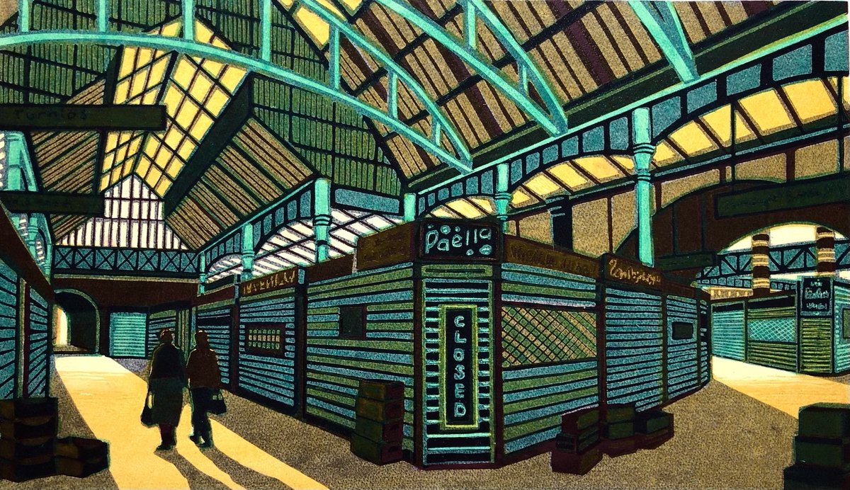 I do love a wander around ⁦@boroughmarket⁩ on a Sunday morning. If you’re going today, have fun! #linocut #Sundayvibes