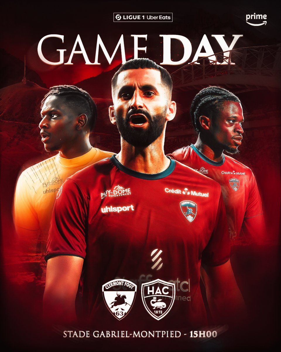 ClermontFoot's tweet image. 𝗠𝗔𝗧𝗖𝗛𝗗𝗔𝗬 🌋 

🆚 @HAC_Foot 
🏟️ Stade Gabriel-Montpied
⌚️ 15h00 
📺 @PVSportFR 
📲 #CF63HAC 

#NousSommesClermont 🔴🔵
