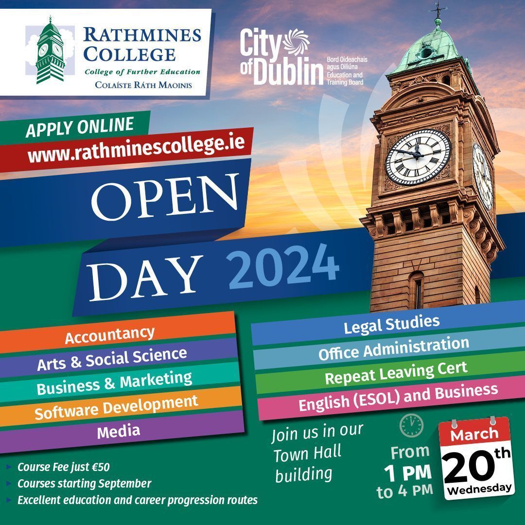Discover your future at #RathminesCollegeOpenDay! Explore #EducationPathways, #ProfessionalDevelopment, and more in #RathminesCollege. Join us to unlock your potential and #GoFurther with #RathminesCollege! #ApplyNow #HigherEducation #CDETB Apply at RathminesCollege.ie