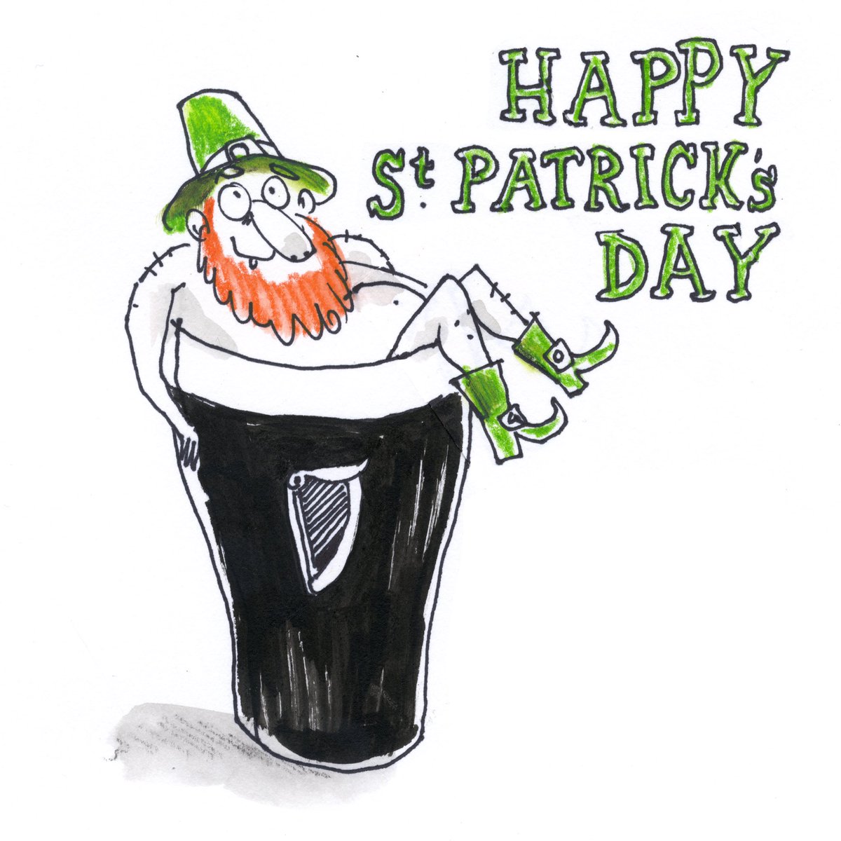 Waiter waiter, there’s a #leprechaun in my pint! Happy #StPatrickDay to my Irish friends, and those who want any excuse for a pint. #doodle #penandink
