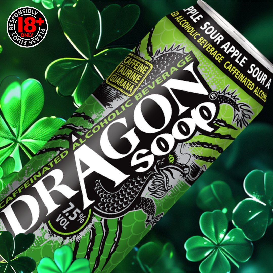 Go green... #StPatricksDay #DragonSoop is 7.5% ABV with caffeine, taurine & guarana >> dragonsoop.com 18+ only. Please enjoy responsibly