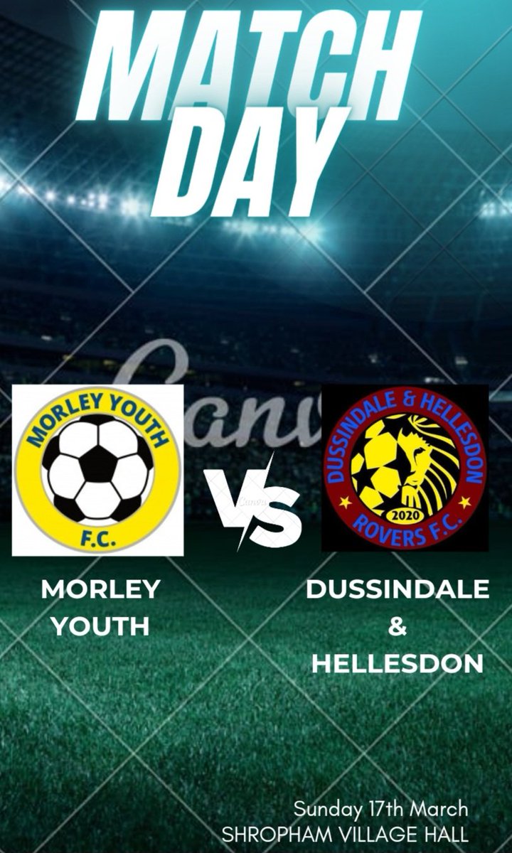 Match Day ✊️ 🆚️ Morley Youth 🏆 Championship 📍Shropham Village Hall 🕥 10 am #upthedons 💛⚽️⚽️💛