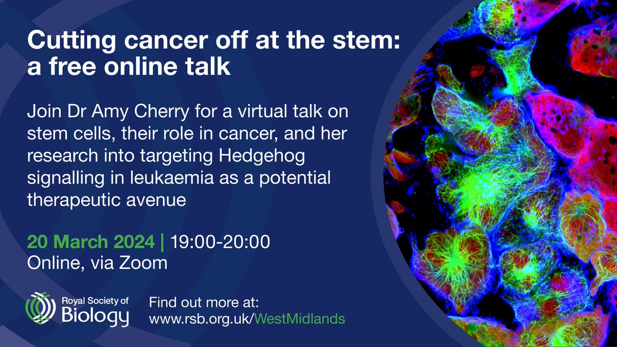 Interested in Cancer research? Dr Amy Cherry from the Worcester Biomedical Research Group @UoW_BRG will be talking about cancer cell signalling for the Royal Society of Biology @RSBWestMids Book here 👉my.rsb.org.uk/item.php?event… #UoWBioSci #CancerResearch #Biomedicalscience