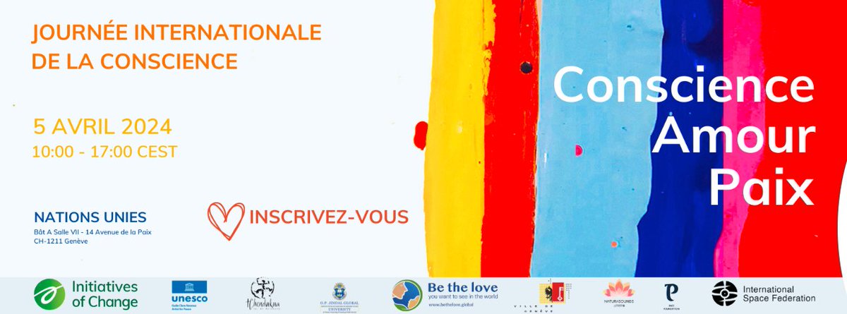 #AIODD va intervenir à nouveau cette année, lors du Sommet de la Conscience, le 5 avril, au Palais des Nations (ONU) à Genève et en ligne. Interventions sur les #ODD, Agenda 2030, et sur notre Manifeste Paix et Durabilité. Programme et inscriptions : facebook.com/AIODD/