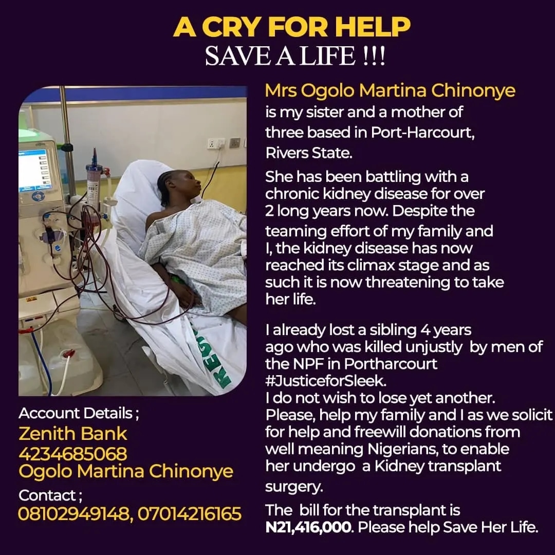 hon_siaka's tweet photo. She needs kidney transplant help her any amount from well meaning Nigerians will save her life https://t.co/l1nygEHGFQ
