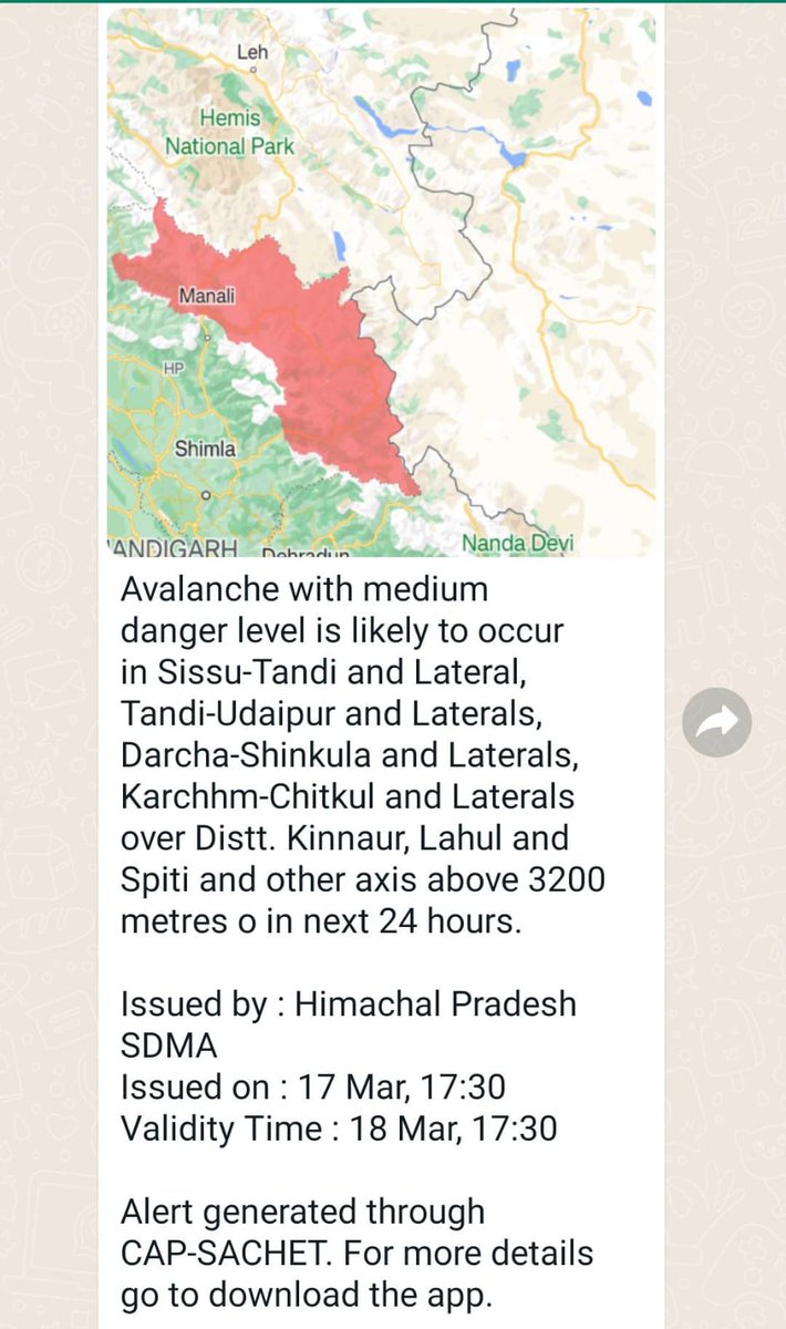 DDMAKinnaur's tweet photo. Avalanche Alert https://t.co/qVUf6qDrUj