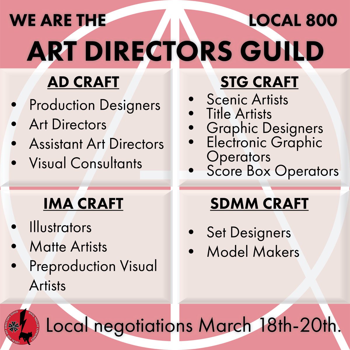 Many crafts one fight! This is Hollywood Art Directors Guild. Local negotiations start on Monday! #IATSE #ADG800 #UnionStrong