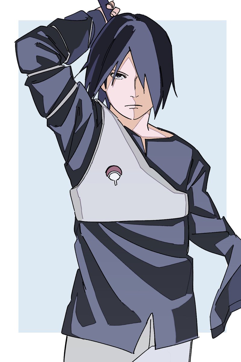 uchiha sasuke solo looking at viewer short hair shirt black hair long sleeves 1boy  illustration images