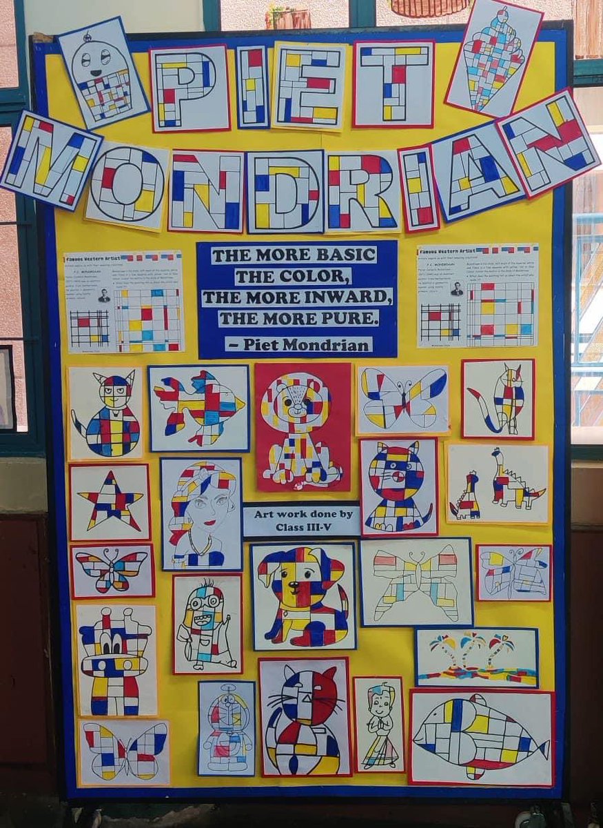 DPSJaipur's tweet photo. The Piet Mondrian art activity proved to be an engaging and educational experience for our classes. Through their own Mondrian-inspired compositions, students had an opportunity to experiment with color and shapes, fostering their creativity and artistic expression.#pietmondrian https://t.co/Gd8uO5rDf9